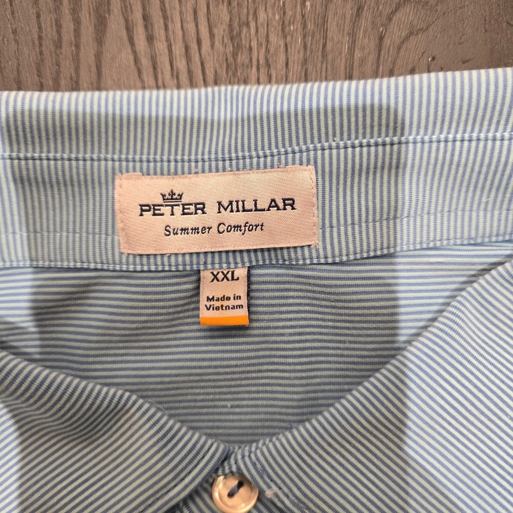 Peter Millar Summer Comfort Polo Mens XXL Blue Stripe Shoal Creek Golf Shirt - Picture 2 of 7